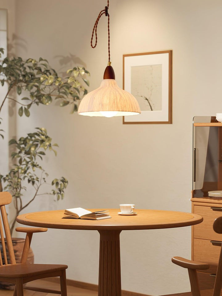 Handcrafted Rice Paper Pendant Light with Wood Holder
