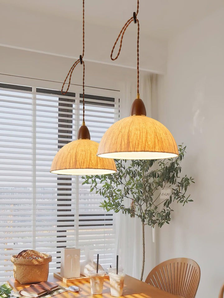 Handcrafted Rice Paper Pendant Light with Wood Holder