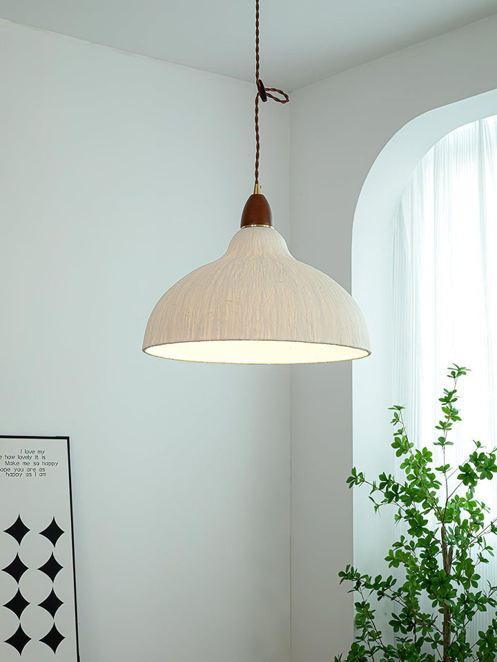 Handcrafted Rice Paper Pendant Light with Wood Holder