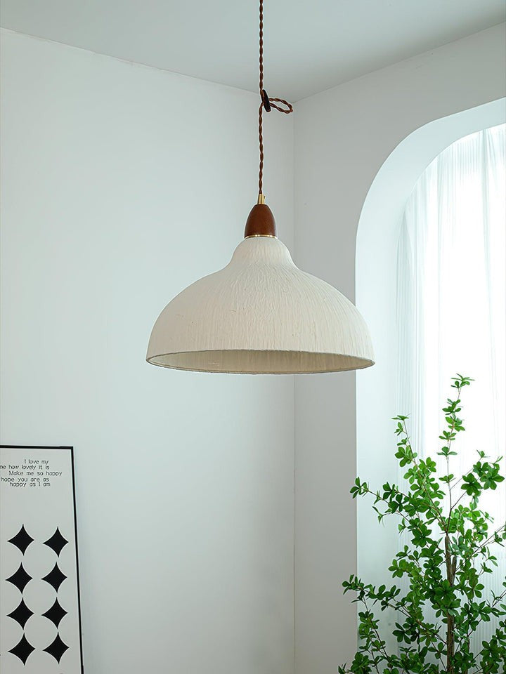 Handcrafted Rice Paper Pendant Light with Wood Holder