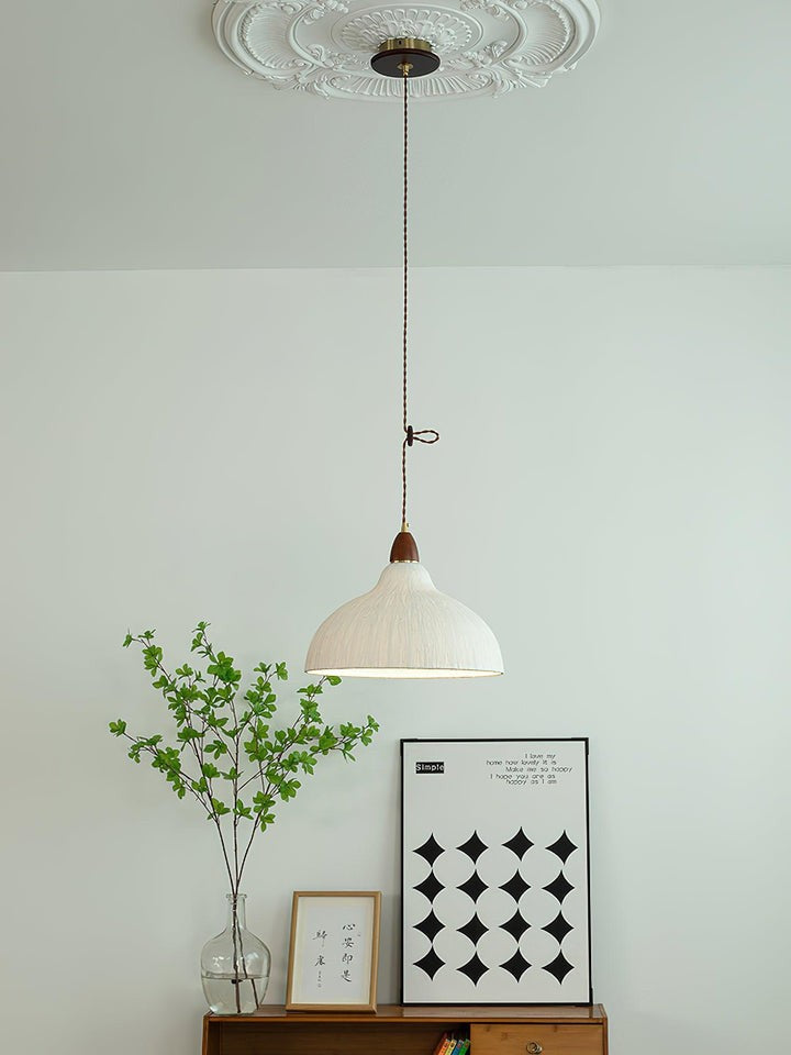 Handcrafted Rice Paper Pendant Light with Wood Holder
