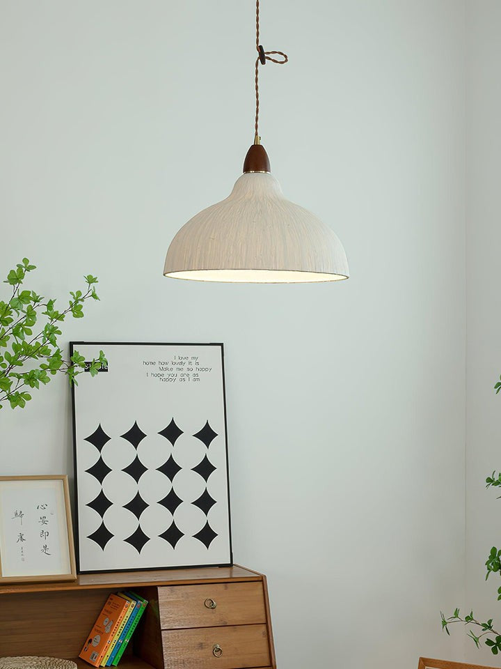 Handcrafted Rice Paper Pendant Light with Wood Holder
