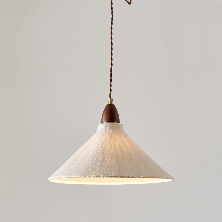 Handcrafted Rice Paper Pendant Light with Wood Holder