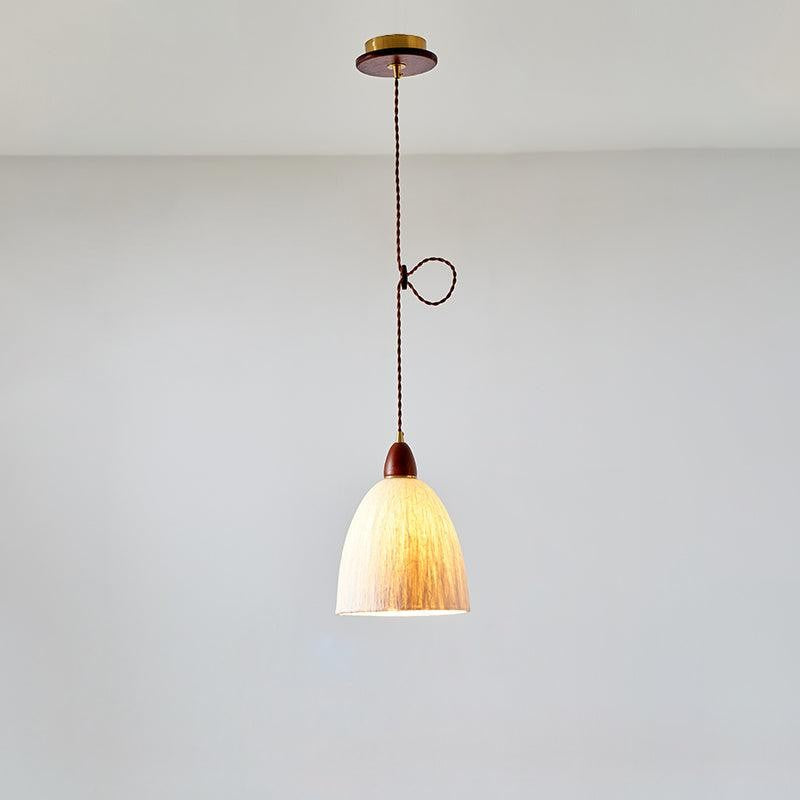 Handcrafted Rice Paper Pendant Light with Wood Holder