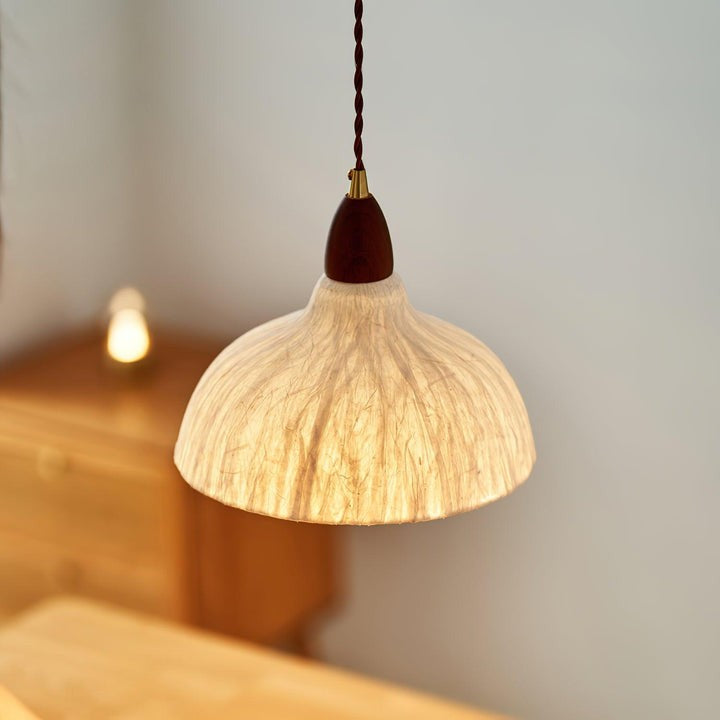 Handcrafted Rice Paper Pendant Light with Wood Holder
