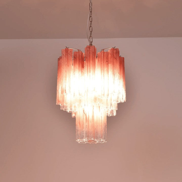 Handcrafted Rose Gradient Glass Tiered Chandelier