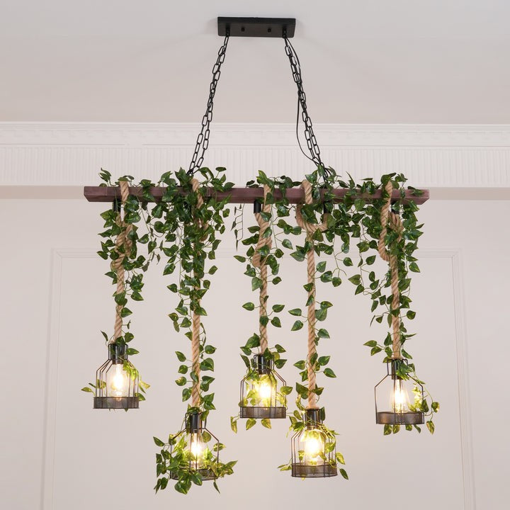 Handcrafted Rustic Wood Beam Chandelier with Natural Accents