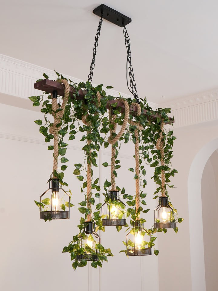 Handcrafted Rustic Wood Beam Chandelier with Natural Accents