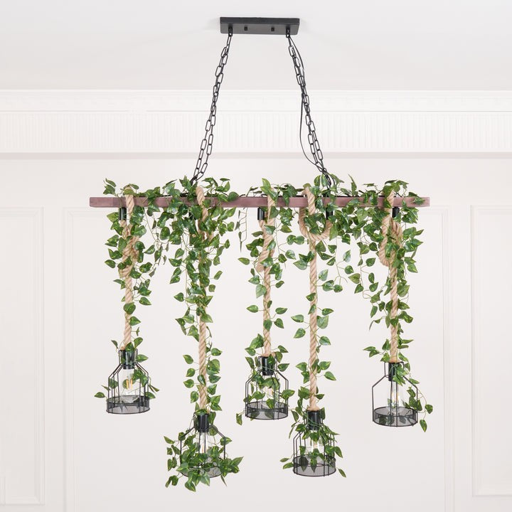 Handcrafted Rustic Wood Beam Chandelier with Natural Accents