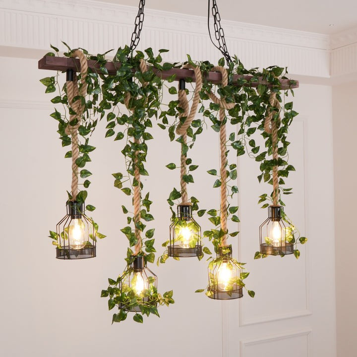 Handcrafted Rustic Wood Beam Chandelier with Natural Accents