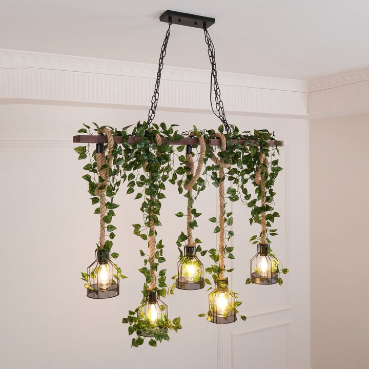 Handcrafted Rustic Wood Beam Chandelier with Natural Accents