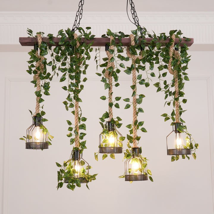 Handcrafted Rustic Wood Beam Chandelier with Natural Accents