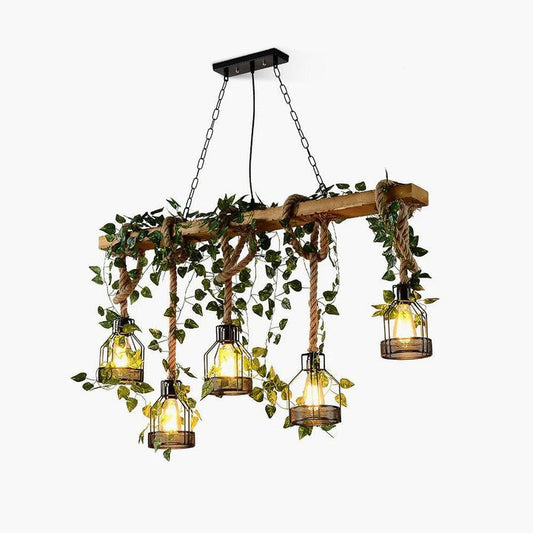 Handcrafted Rustic Wood Beam Chandelier with Natural Accents