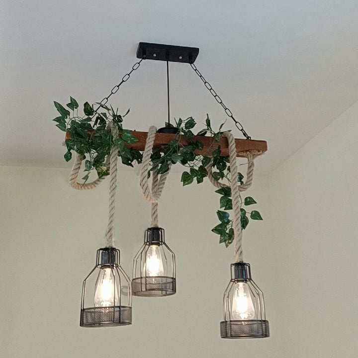 Handcrafted Rustic Wood Beam Chandelier with Natural Accents