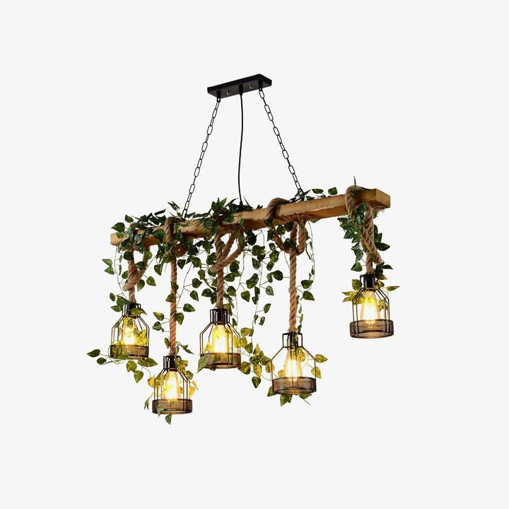 Handcrafted Rustic Wood Beam Chandelier with Natural Accents