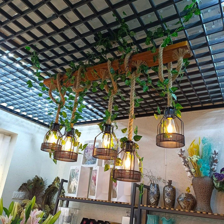Handcrafted Rustic Wood Beam Chandelier with Natural Accents