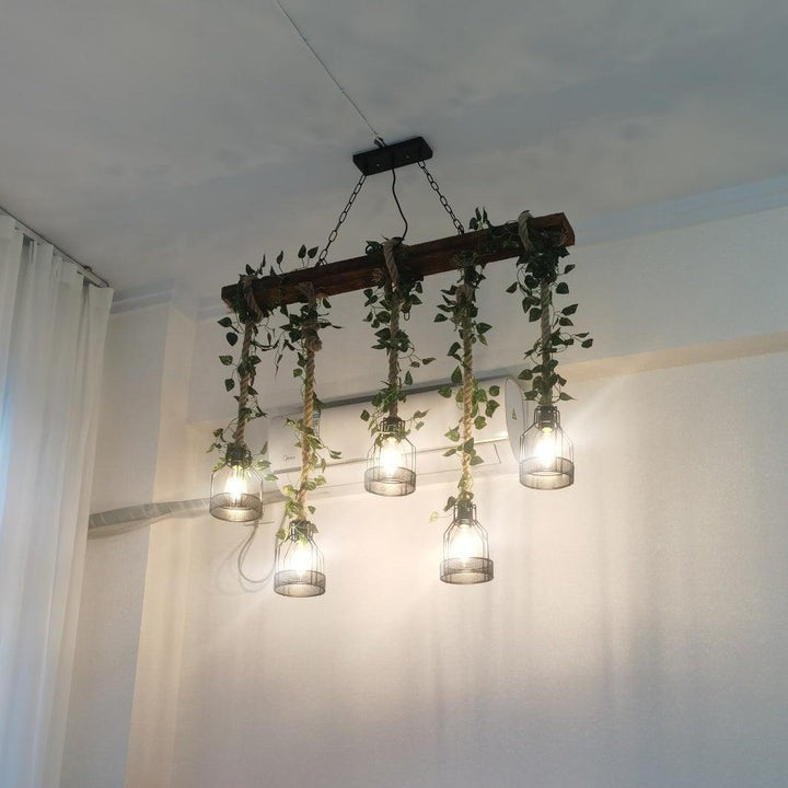Handcrafted Rustic Wood Beam Chandelier with Natural Accents