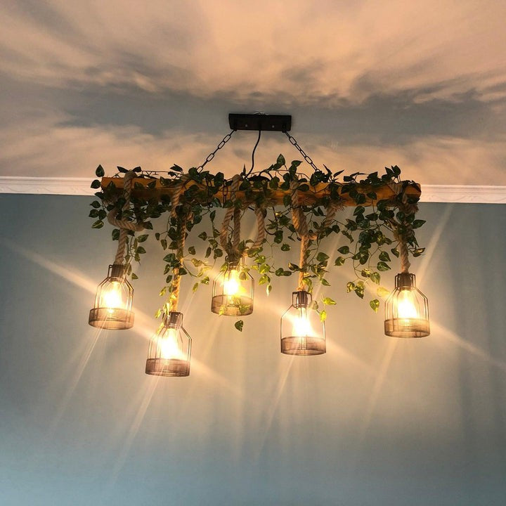 Handcrafted Rustic Wood Beam Chandelier with Natural Accents