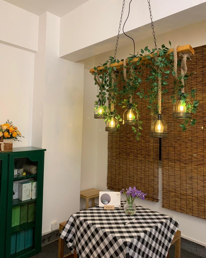 Handcrafted Rustic Wood Beam Chandelier with Natural Accents