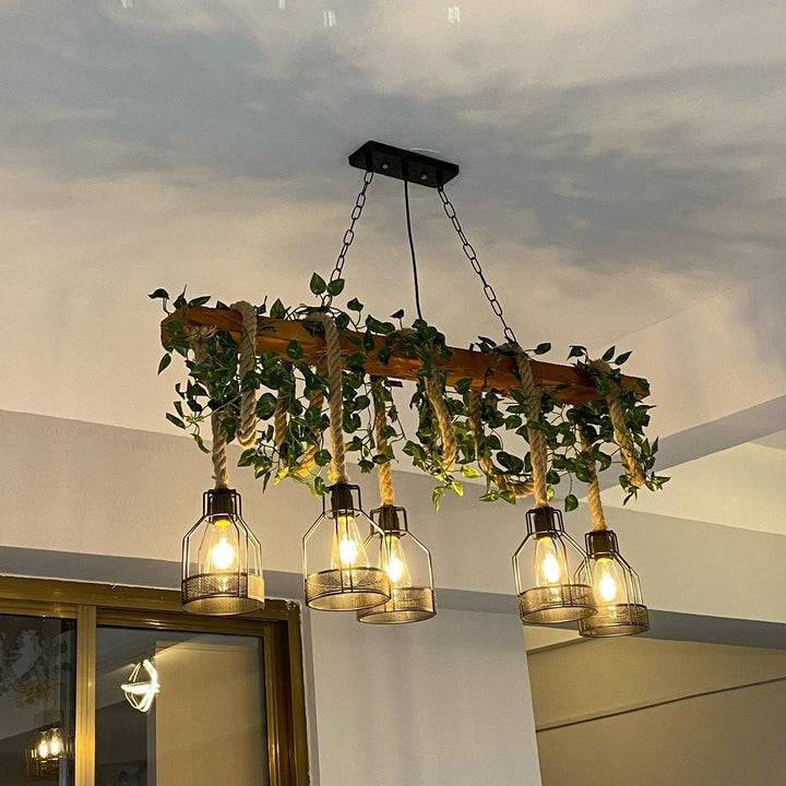 Handcrafted Rustic Wood Beam Chandelier with Natural Accents