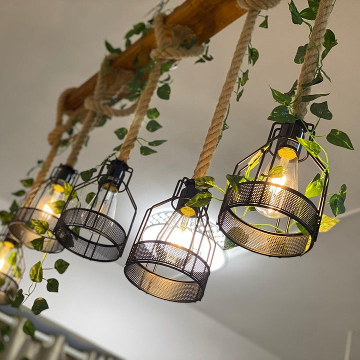 Handcrafted Rustic Wood Beam Chandelier with Natural Accents