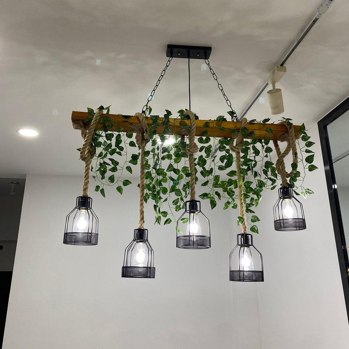 Handcrafted Rustic Wood Beam Chandelier with Natural Accents