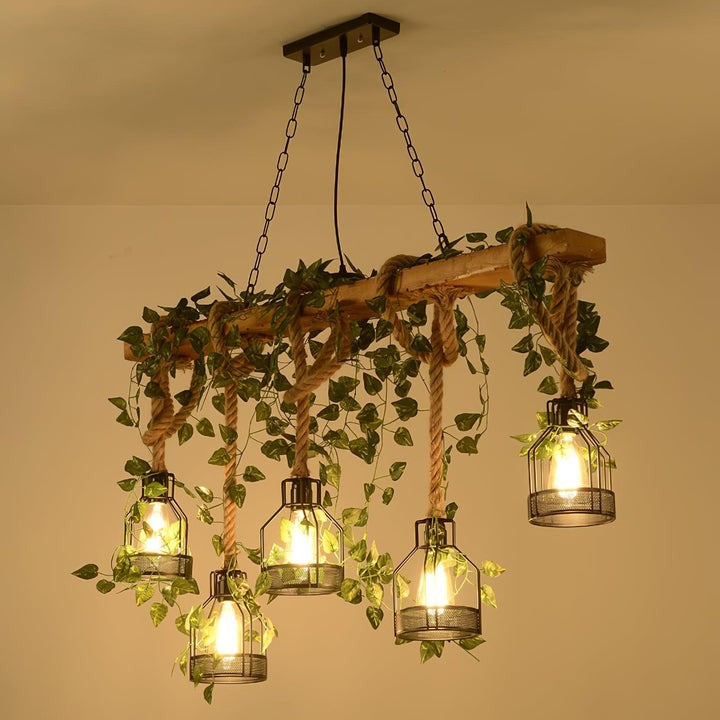 Handcrafted Rustic Wood Beam Chandelier with Natural Accents