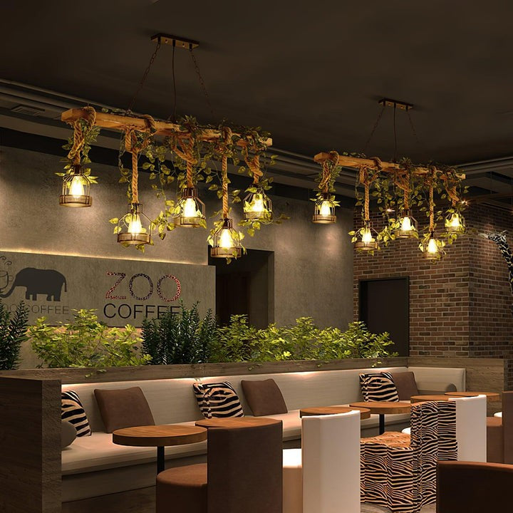 Handcrafted Rustic Wood Beam Chandelier with Natural Accents