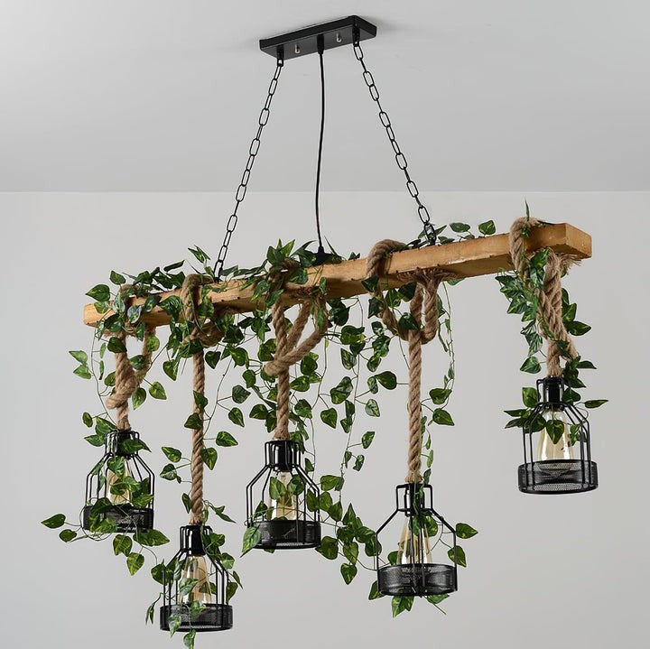 Handcrafted Rustic Wood Beam Chandelier with Natural Accents