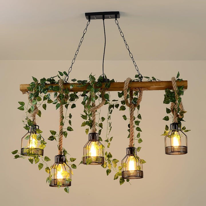 Handcrafted Rustic Wood Beam Chandelier with Natural Accents