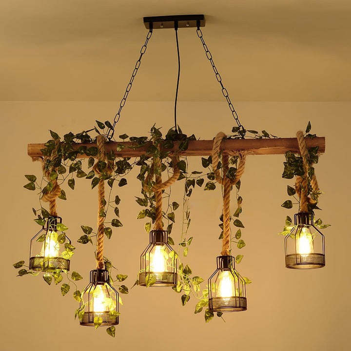 Handcrafted Rustic Wood Beam Chandelier with Natural Accents