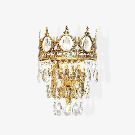 Hand-Cut Crystal Droplet Wall Sconce in Brass Finish