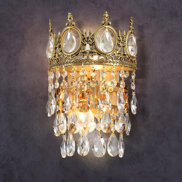 Hand-Cut Crystal Droplet Wall Sconce in Brass Finish