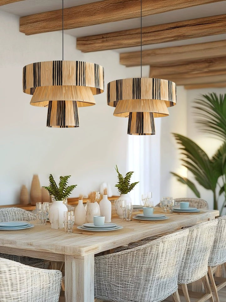 Handwoven Raffia Layered Pendant Light