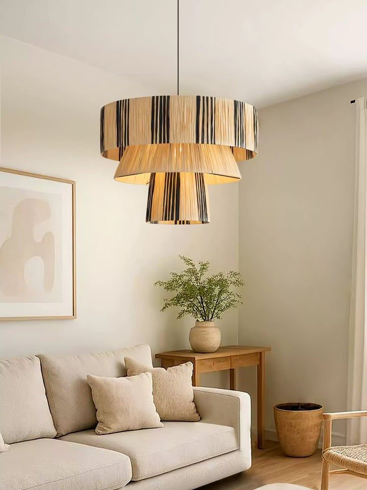 Handwoven Raffia Layered Pendant Light