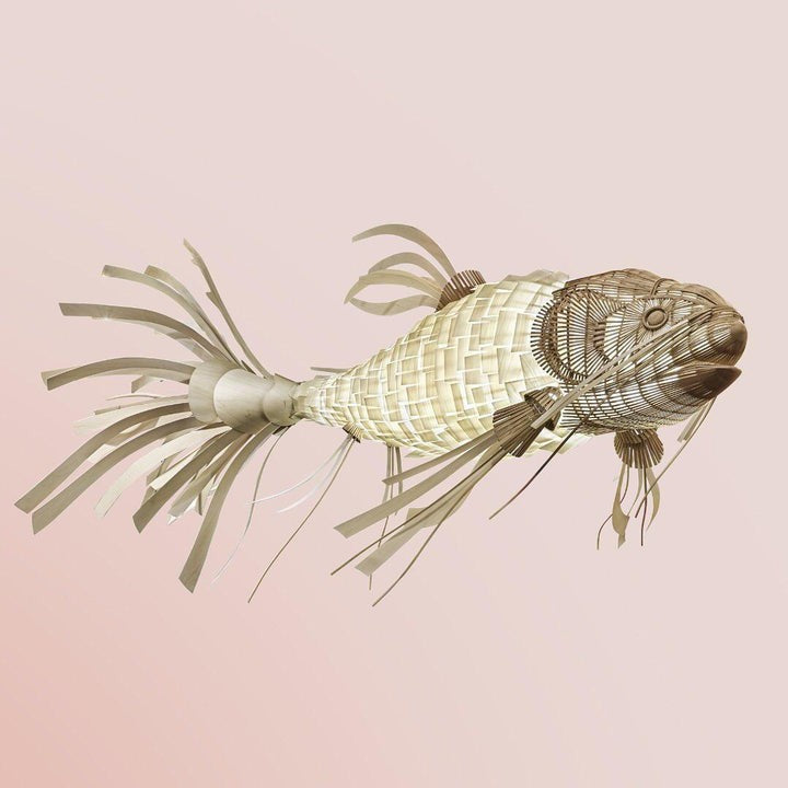 Koi-Inspired Wood Slat LED Chandelier