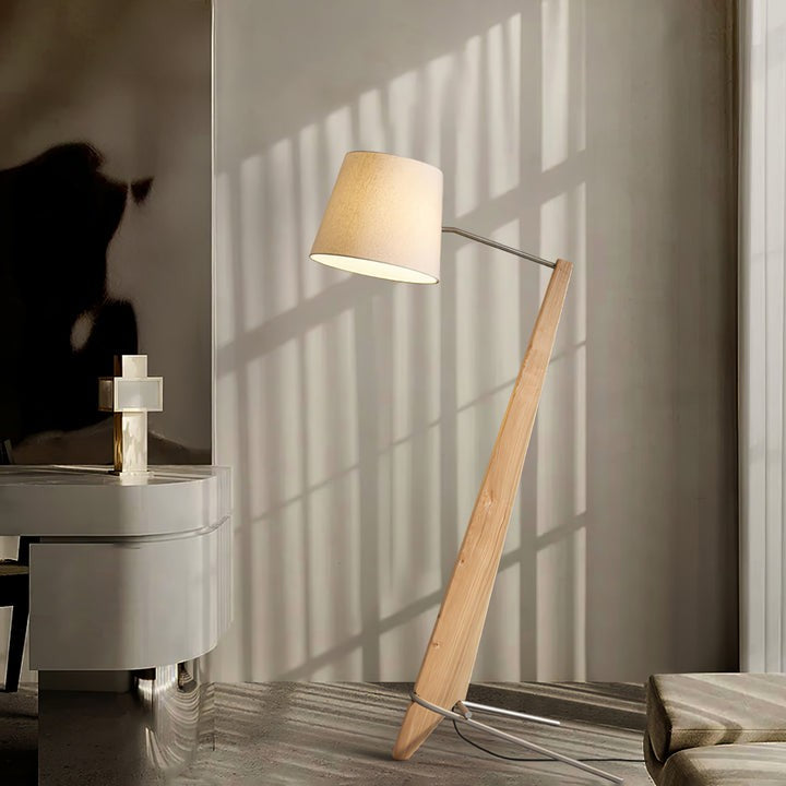 Large Modern Wood & Metal LED Floor Lamp