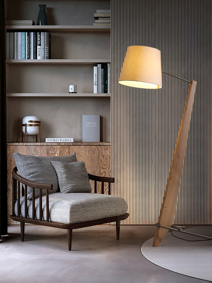 Large Modern Wood & Metal LED Floor Lamp