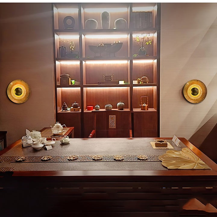 Layered LED Metal Wall Light with Gold Foil Finish