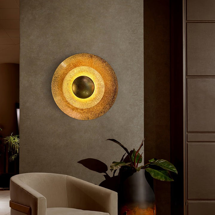 Layered LED Metal Wall Light with Gold Foil Finish