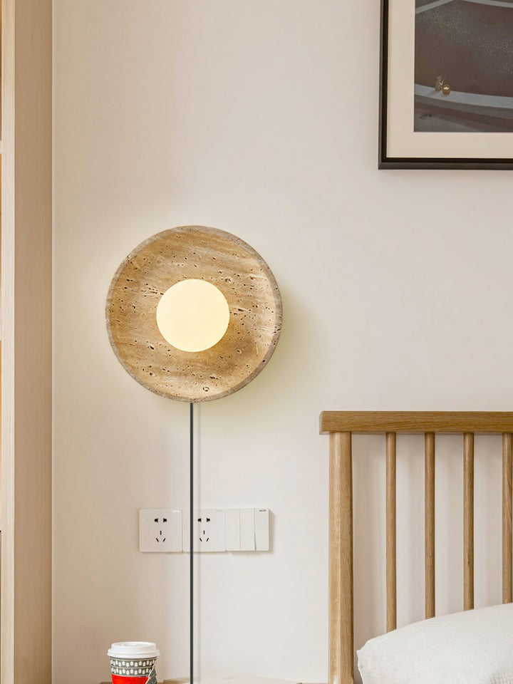Lunar Travertine Plug-In Wall Sconce
