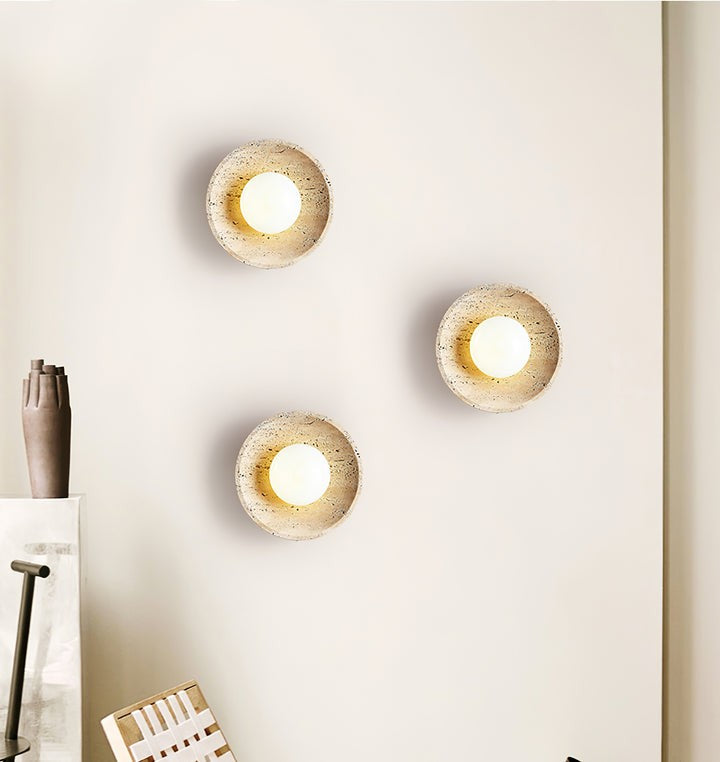 Lunar Travertine Plug-In Wall Sconce