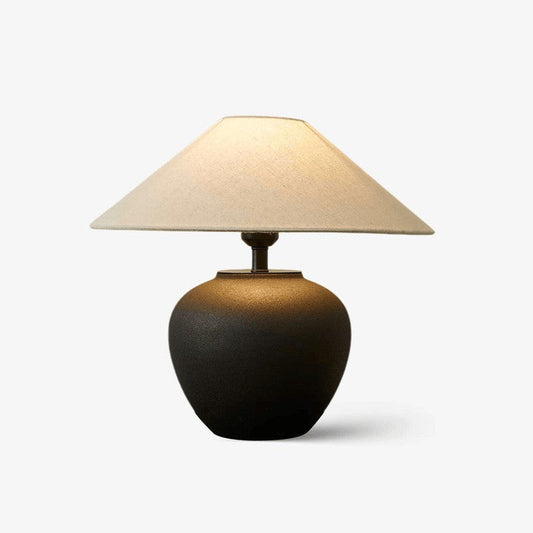 Matte Black Ceramic Table Lamp with Linen Shade