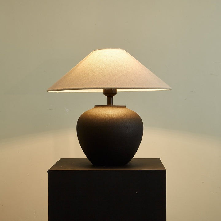Matte Black Ceramic Table Lamp with Linen Shade