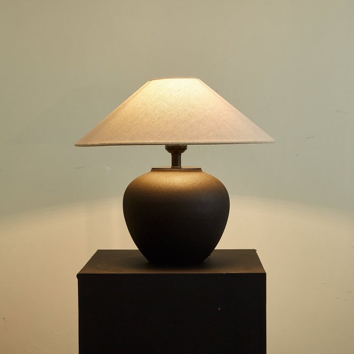 Matte Black Ceramic Table Lamp with Linen Shade