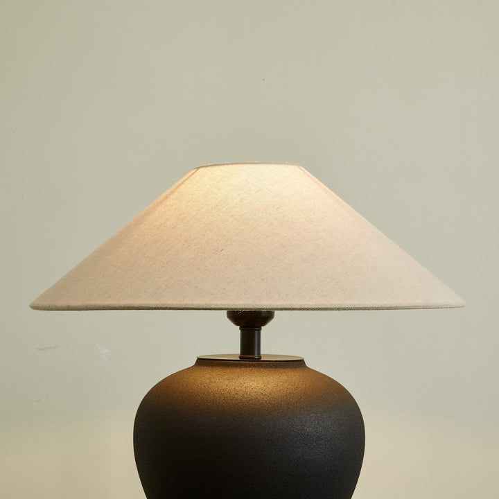 Matte Black Ceramic Table Lamp with Linen Shade