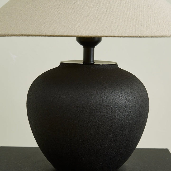 Matte Black Ceramic Table Lamp with Linen Shade
