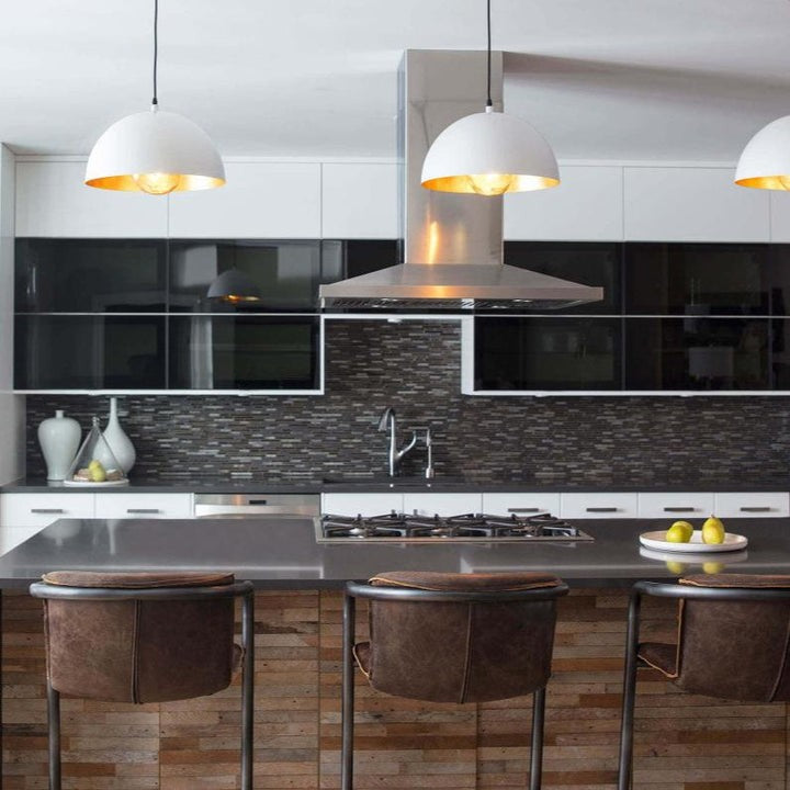 Matte Black Dome Pendant Light with Gold Interior