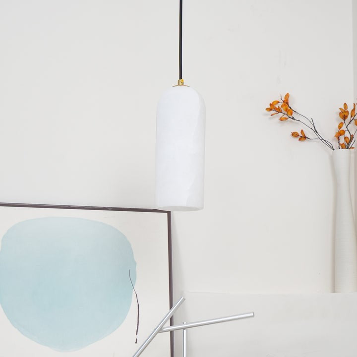 Mid-Century Alabaster Pendant Light with Brass Accents