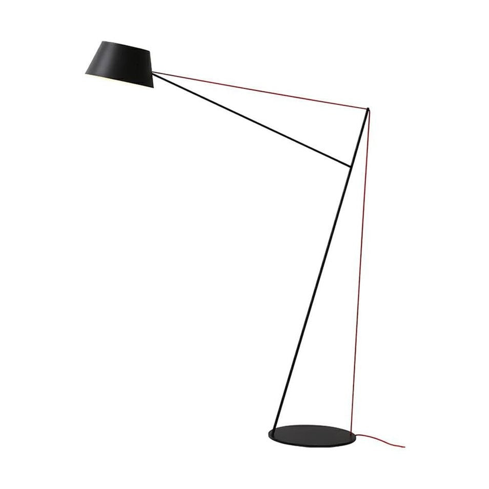 Minimalist Black Floor Lamp with Red Accent Cable